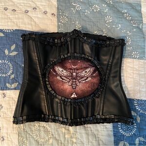 gothic moth leather lace up corset